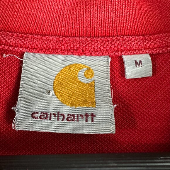 Carhartt Polo Shirt Mens Medium Red Cotton Short Sleeve Split Hem Logo Split Hem - Picture 4 of 9